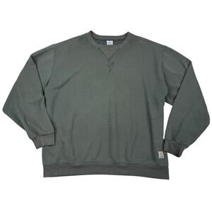 Carhartt Crewneck Sweatshirt Olive Green Workwear Distressed Vintage 2XL